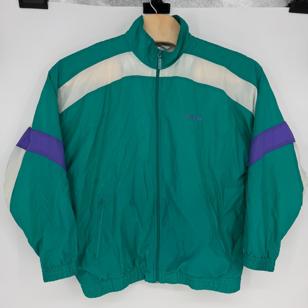 Vintage Adidas Track Suit Green Purple Colorblock Windbreaker Jacket Pants Set M